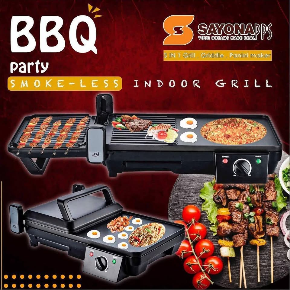 Sayona 3 in 1 Electric Grill, Griddle & Panini Maker